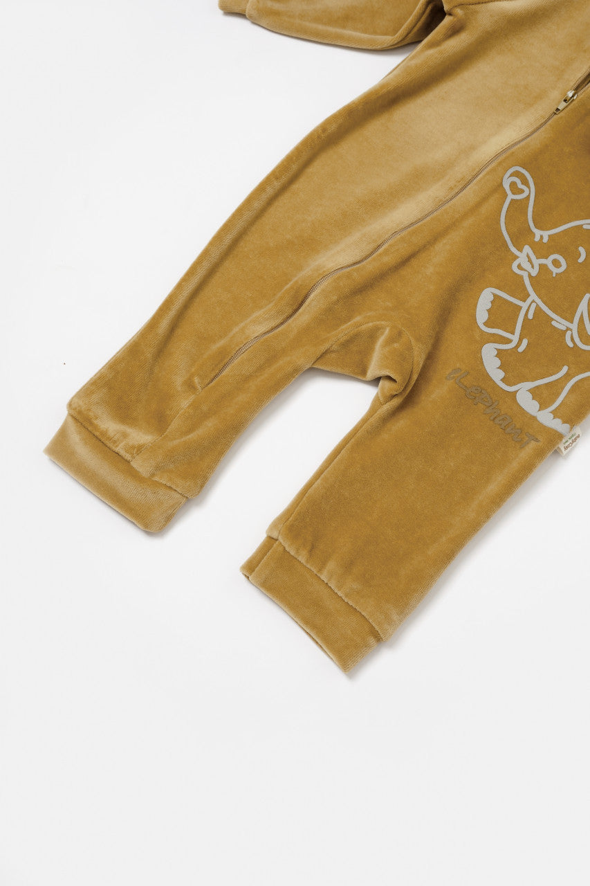 Salopeta Elefant cu maneca lunga si gluga din 80%bumbac organic si 20% poliester - , BabyCosy